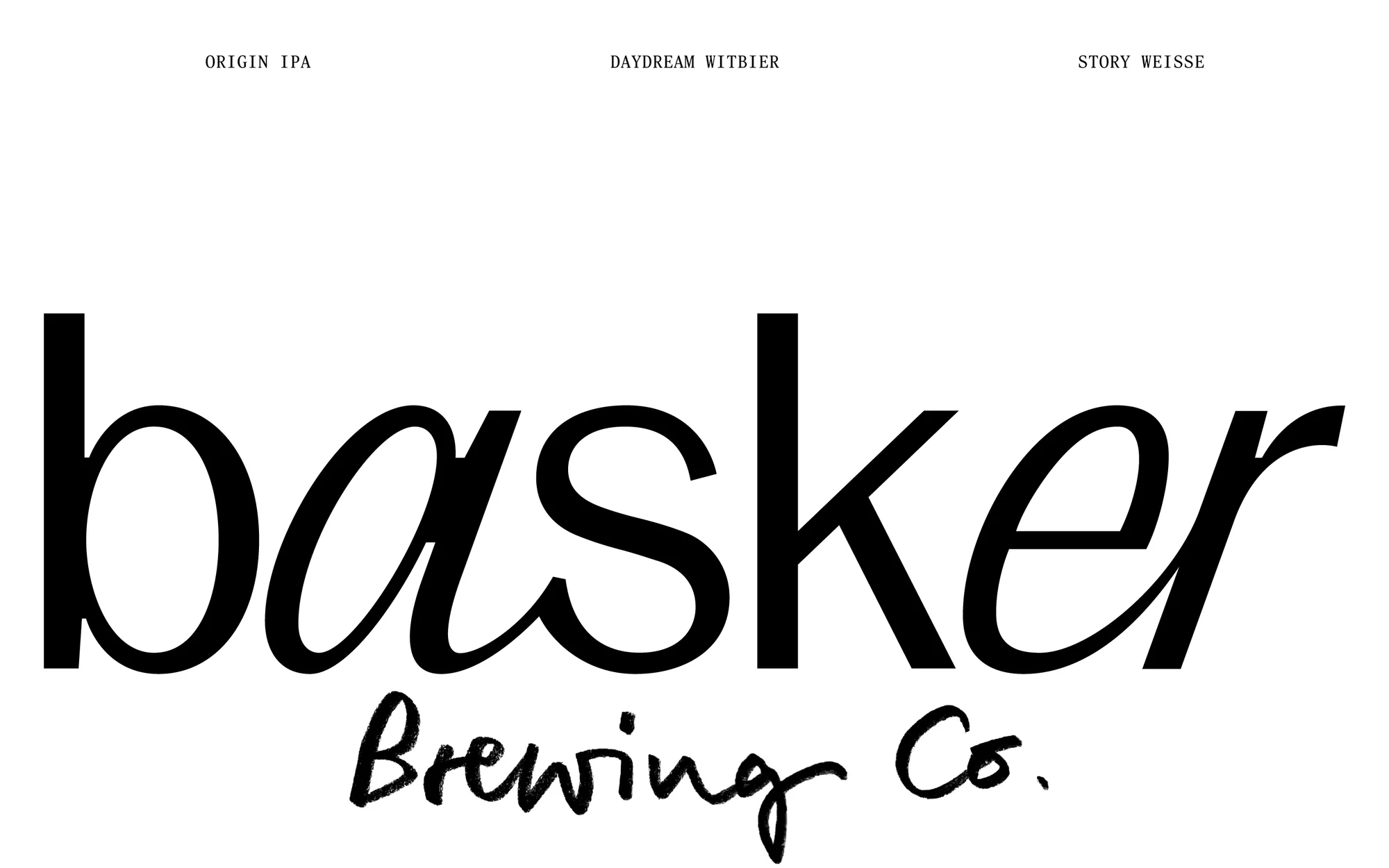 Black and white image featuring the brewery name 'basker Brewing Co.' in stylized script against a white background with beer type above.
