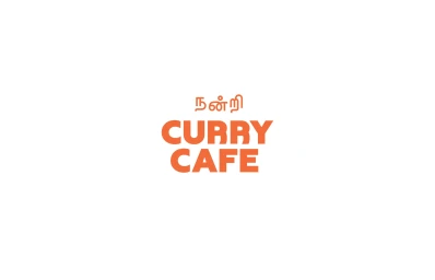 Orange Curry Cafe logo and Tamil script on plain white background
