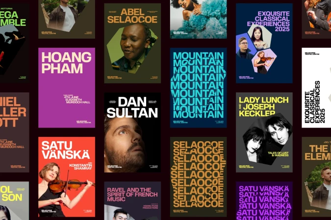 Collection of promotional posters featuring various performing artists and classical experiences. A diverse range of individual poster designs.