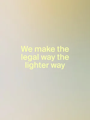 Gradient yellow and pale background with centered light yellow text reading We make the legal way the lighter way