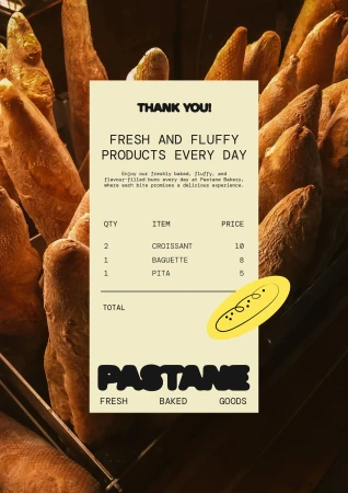 Artistic shot of bread loaves with a bakery receipt showcasing the baked goods in an inviting manner, perfect for food and bakery themes.