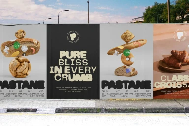 Outdoor advertising posters for Pastane bakery featuring bold typography and balanced stacked artisanal bread compositions.