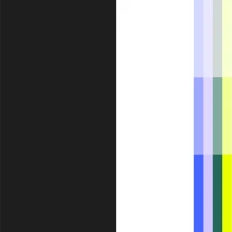 Vertical composition featuring solid vertical color blocks of black, white, blue, lavender, and yellow stripes.