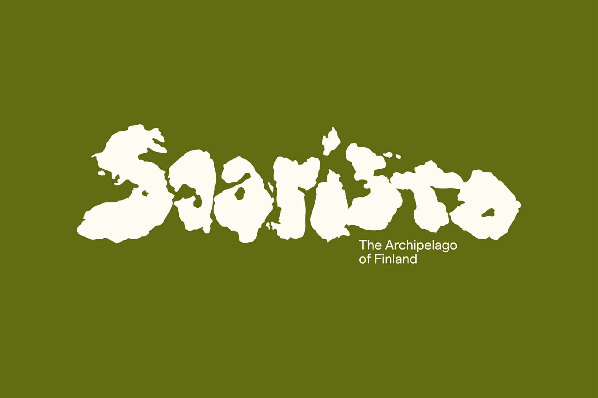 Saaristo text on green background, travel destination, archipelago of Finland, promotional graphic design with white lettering.