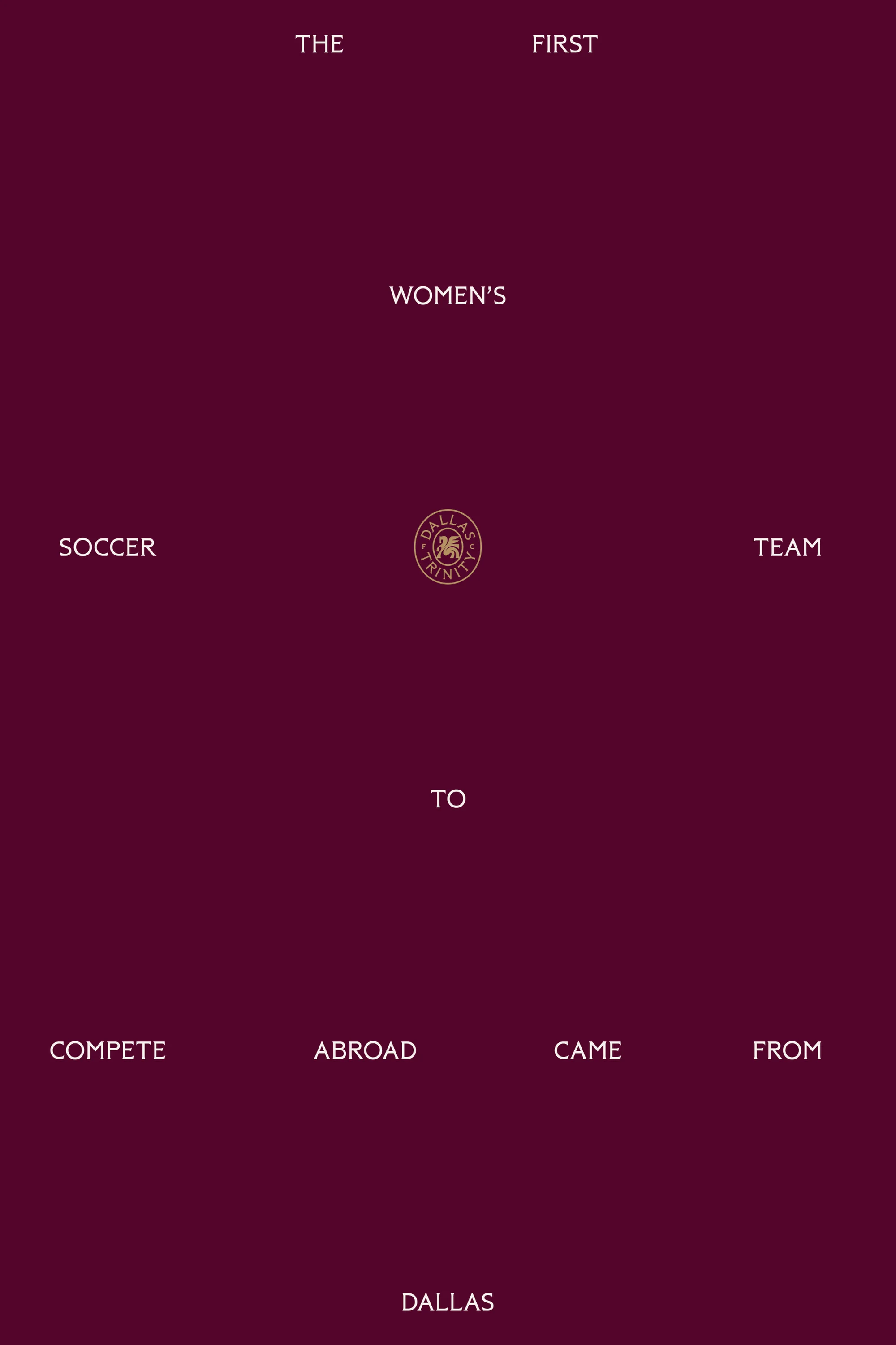 Conceptual image with text elements in white on a dark purple background. Features the phrase 'Women's Soccer Team' and a logo.