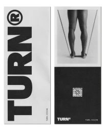 Monochrome brand identity design for TURN featuring bold typography, a geometric icon, and a photographic detail of legs.