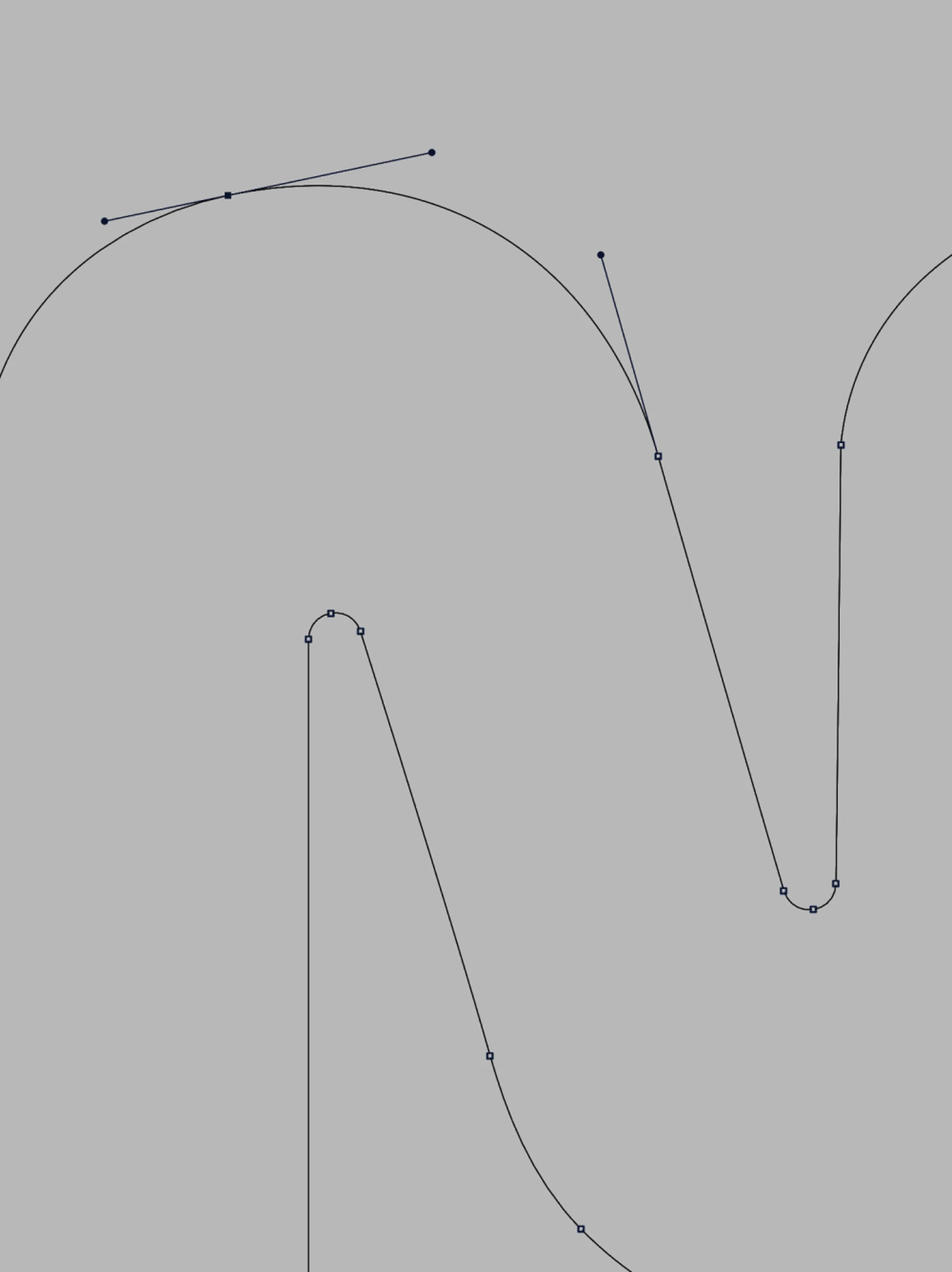 Abstract digital art featuring curved lines and anchor points on a gray background, illustrating graphic design elements.