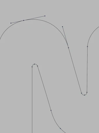 Abstract digital art featuring curved lines and anchor points on a gray background, illustrating graphic design elements.