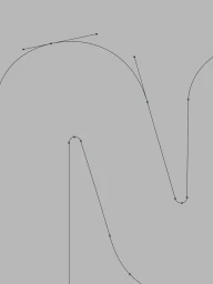 Digital vector path illustration showing anchor points and bezier handles on a grey background