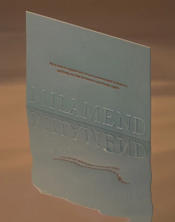 Textured light blue promotional card featuring the text 'We're here to support you on your journey back to balance'.