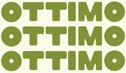 Green OTTIMO brand typography repeated in three rows against a cream paper background