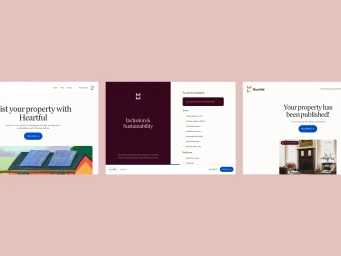 Three digital website interface mockups displayed side by side showcasing branding and layout designs for Heartful