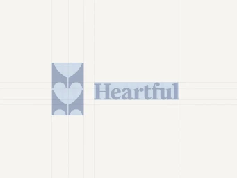 Heartful brand identity logo with a blue grid-patterned heart icon and typography set against a light background.