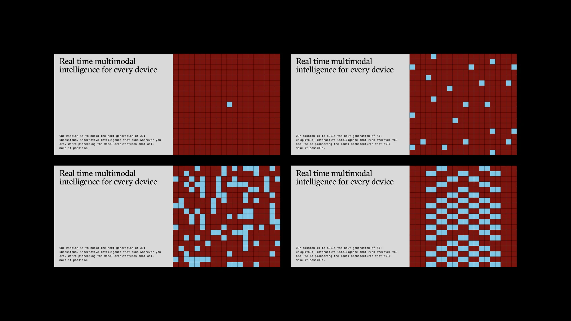 AI-generated graphic featuring evolving cellular automata on a grid, set against a gray background with informational text.