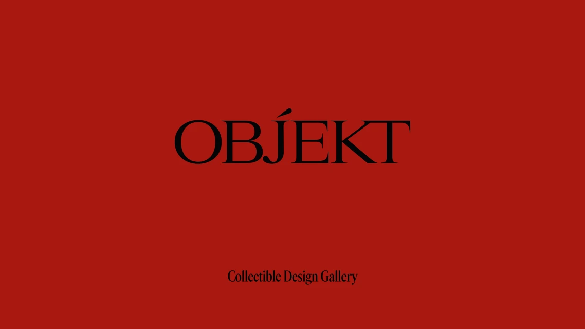 Text-based graphic design against a solid red background featuring the word 'OBJEKT' in black, with text 'Collectible Design Gallery'.