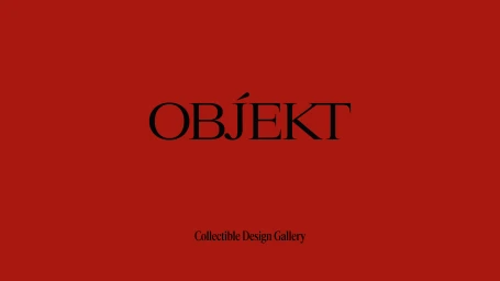 OBJEKT brand identity logo featuring bold black serif typography centred on a deep red solid colour background.