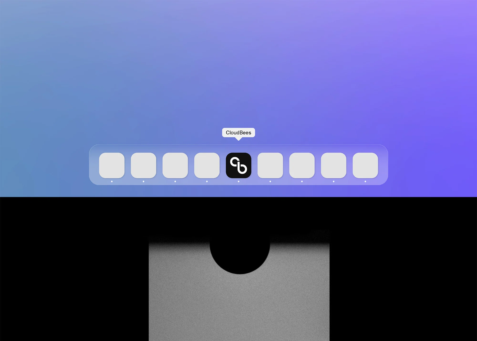 Digital interface showing app icons, one highlighted for CloudBees, with a gradient background and sleek design elements.