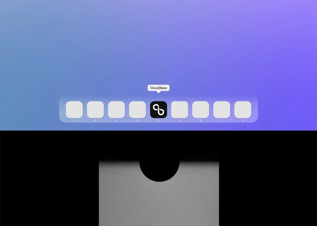 Digital interface showing app icons, one highlighted for CloudBees, with a gradient background and sleek design elements.