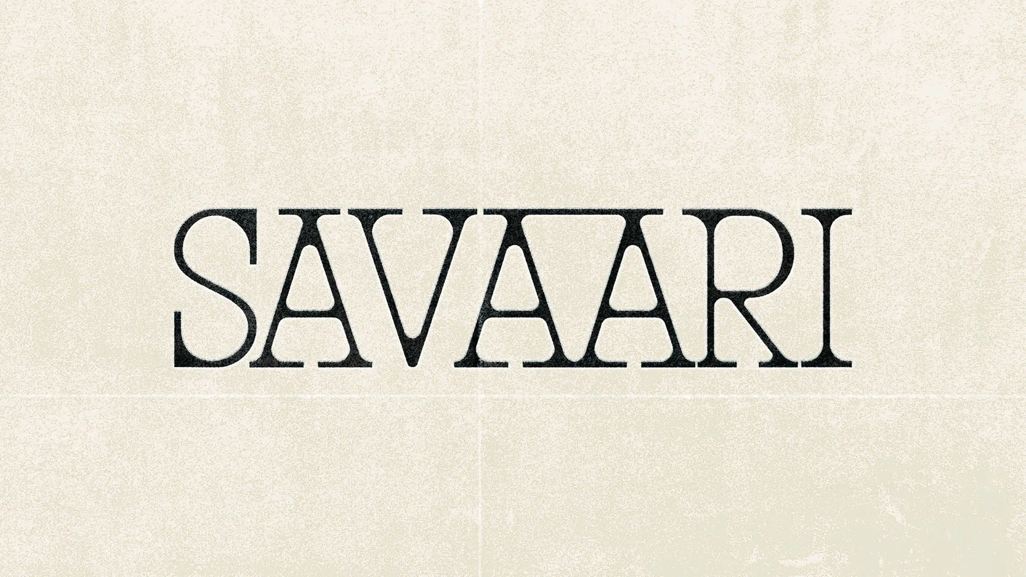 Text-based brand identity logo reading Savaari in serif typography against a textured cream background.