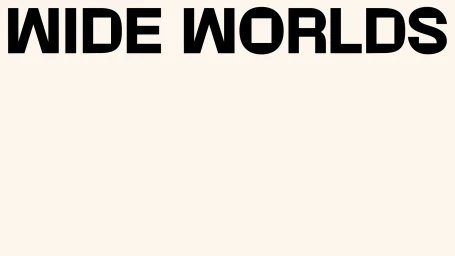 Wide Worlds brand identity typography featuring bold black uppercase text on an off-white background.