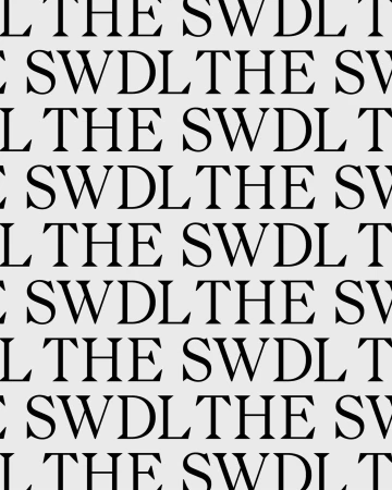 Repetitive text pattern on a light grey background featuring the phrases 'L THE SWDLT' and 'CSWDLTHE SV,' creating an abstract typographic design.
