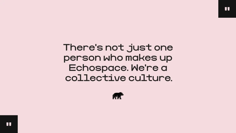 Quote on a light pink background with a small black bear icon. Black quotation marks in the top and bottom corners.