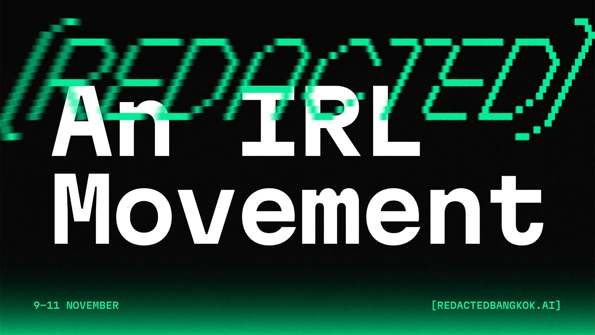 A digital event promotion poster with large text, event dates and website on a background that gradients from black to teal.