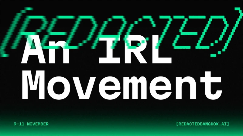 A digital event promotion poster with large text, event dates and website on a background that gradients from black to teal.