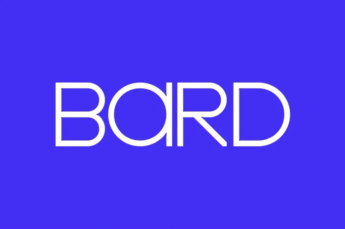 Bold white typography spelling BARD centered on a vibrant solid blue background.