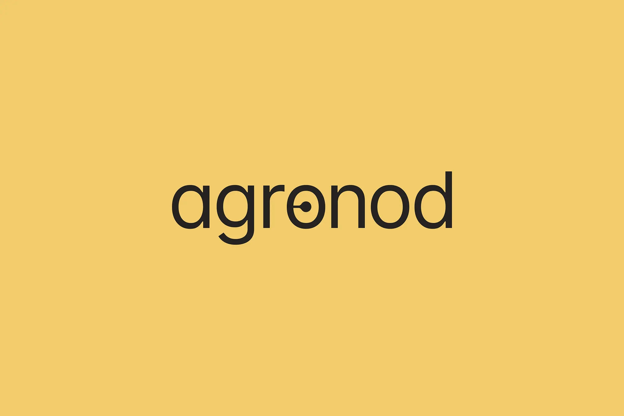Agronod logo. Black text on a mustard yellow background. Simple, modern design for agronomy and technology company branding.