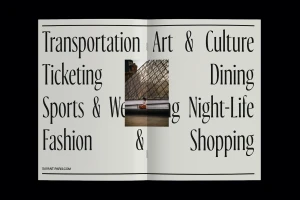 Open publication spread featuring bold serif typography and a centered photographic insert of a person outdoors