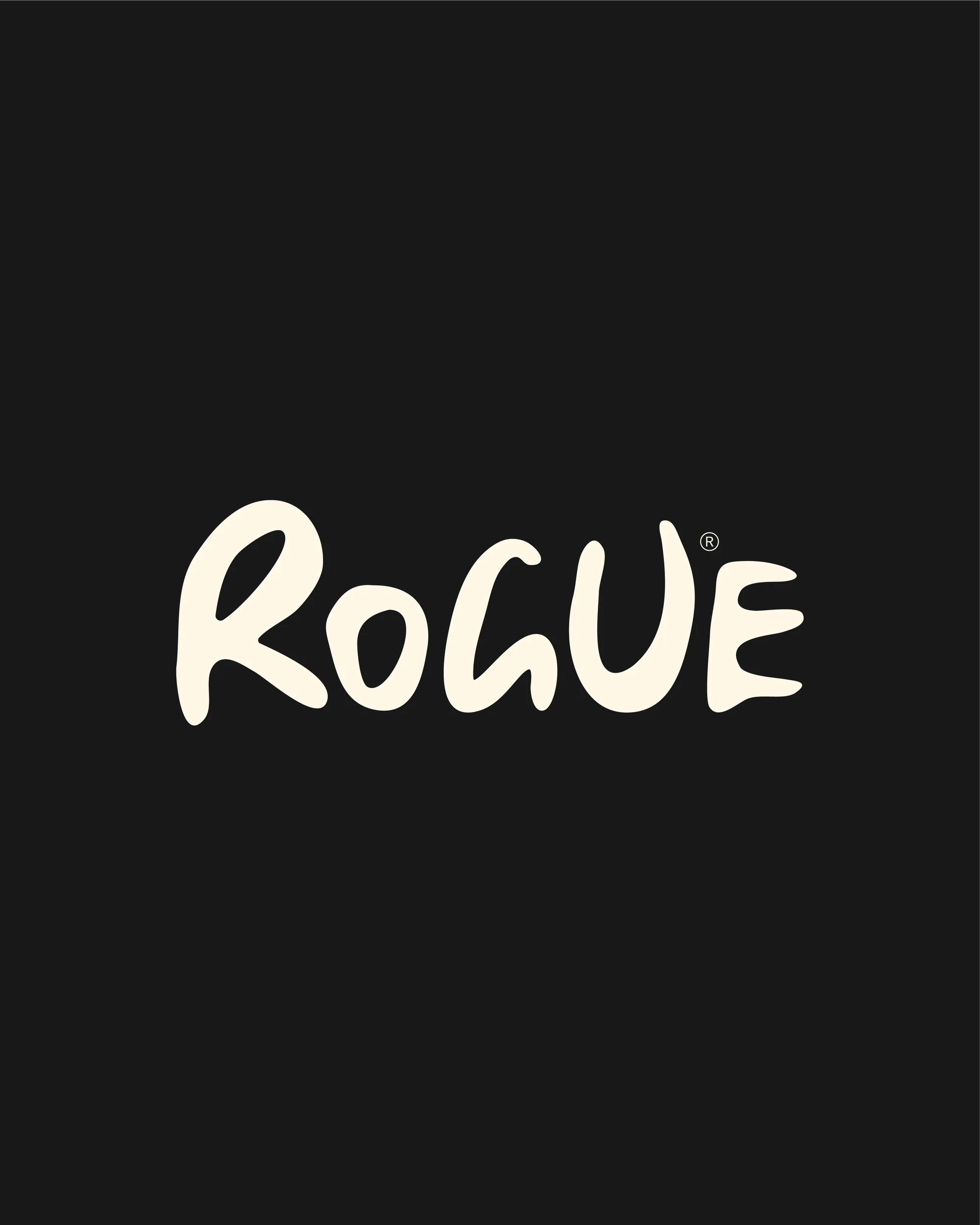 The word 'Rogue' displayed in a handwritten-style, lowercase typeface in cream against a dark background. Lettering illustration.
