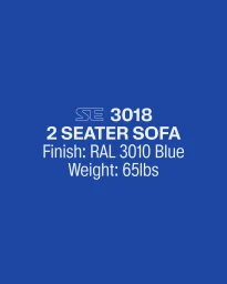 Product specification text in white on a solid royal blue background for Standard Equipment.