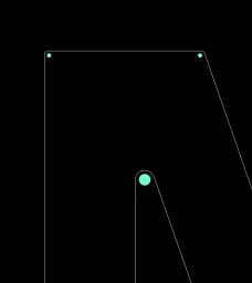 Minimalist graphic design with teal geometric lines and glowing dots on a black background