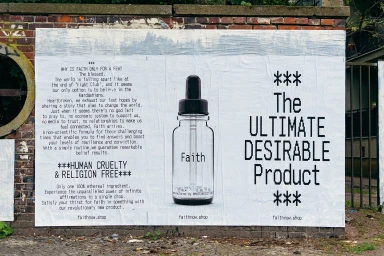 Wheatpaste poster on an exterior brick wall featuring a glass dropper bottle, typographic manifestos, and branding for AMATEUR(DOT)ROCKS.