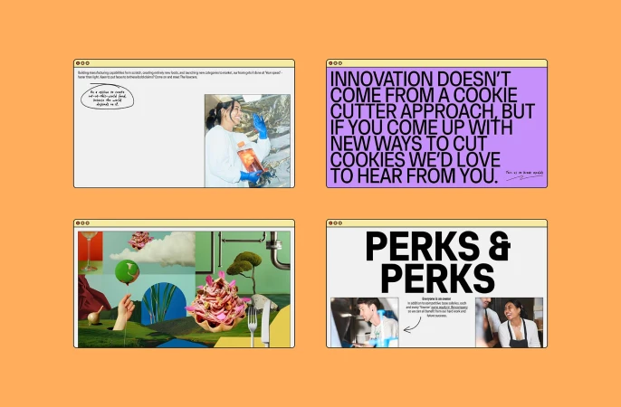 A digital collage features a person in a lab coat, an abstract landscape, and marketing text on an orange background.