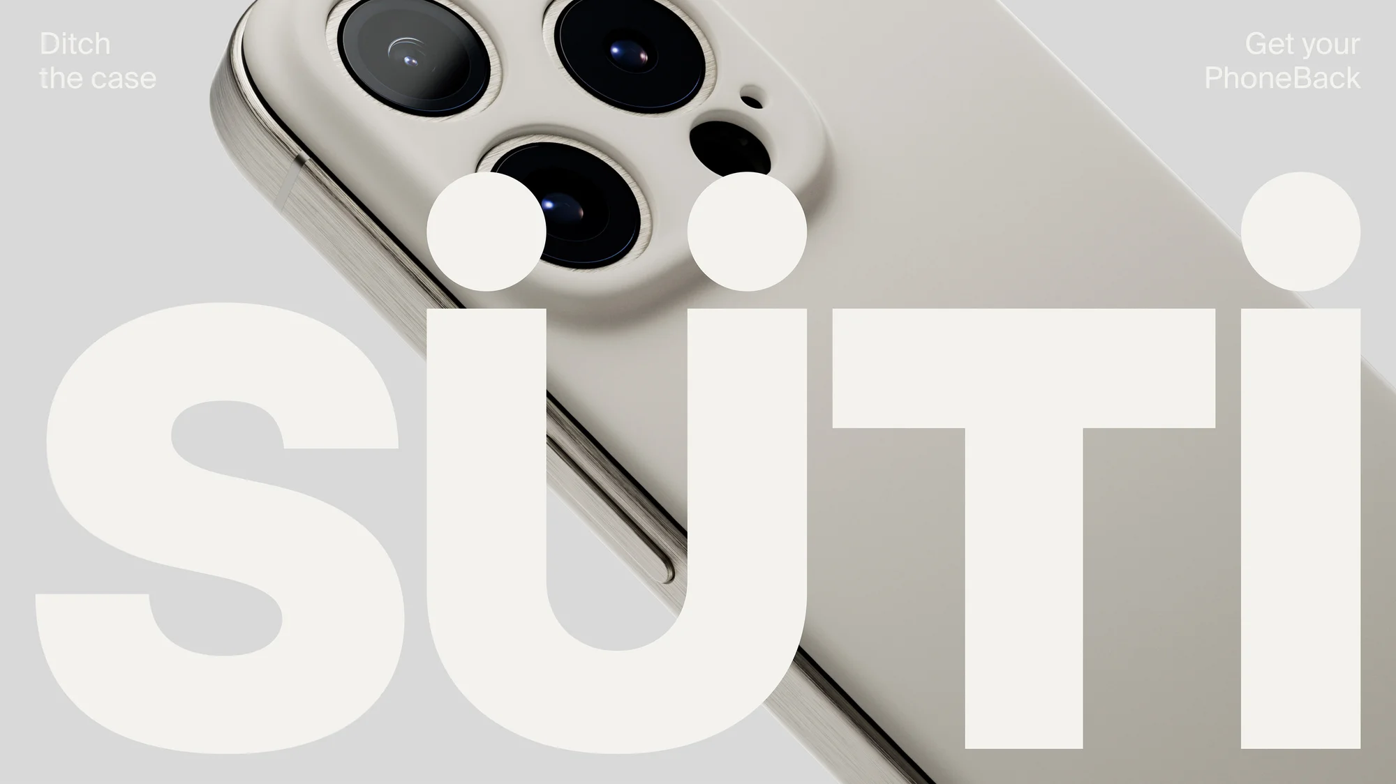Close-up studio shot of a white smartphone with camera lens visible, alongside product marketing text promoting the mobile phone.