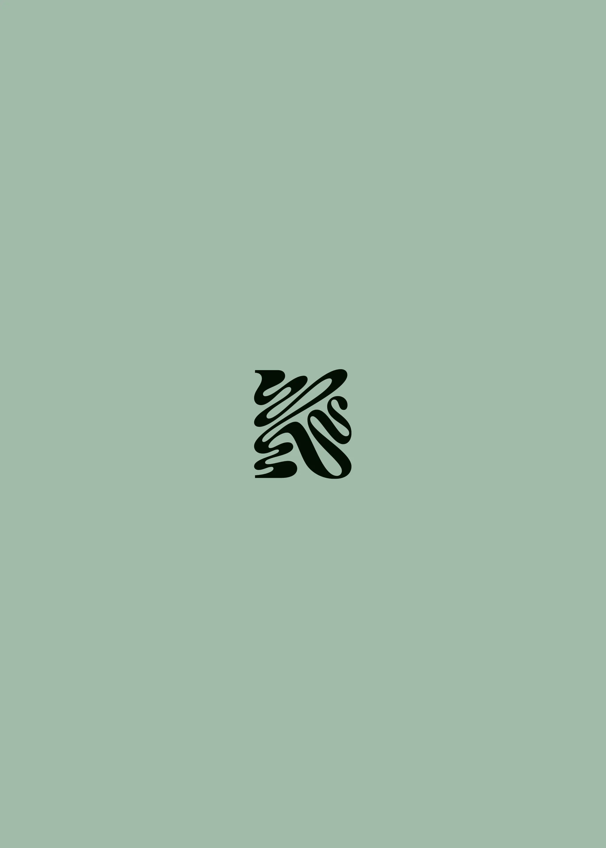 Abstract dark-green swirl pattern on a light-green background. Minimalist design with curving lines, resembling flowing liquid or organic shapes.