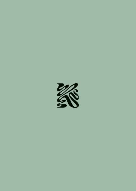 Abstract dark-green swirl pattern on a light-green background. Minimalist design with curving lines, resembling flowing liquid or organic shapes.