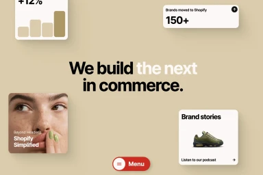 Ask Phill brand identity web design interface featuring floating cards, typographic headline, and red menu button against a neutral background.