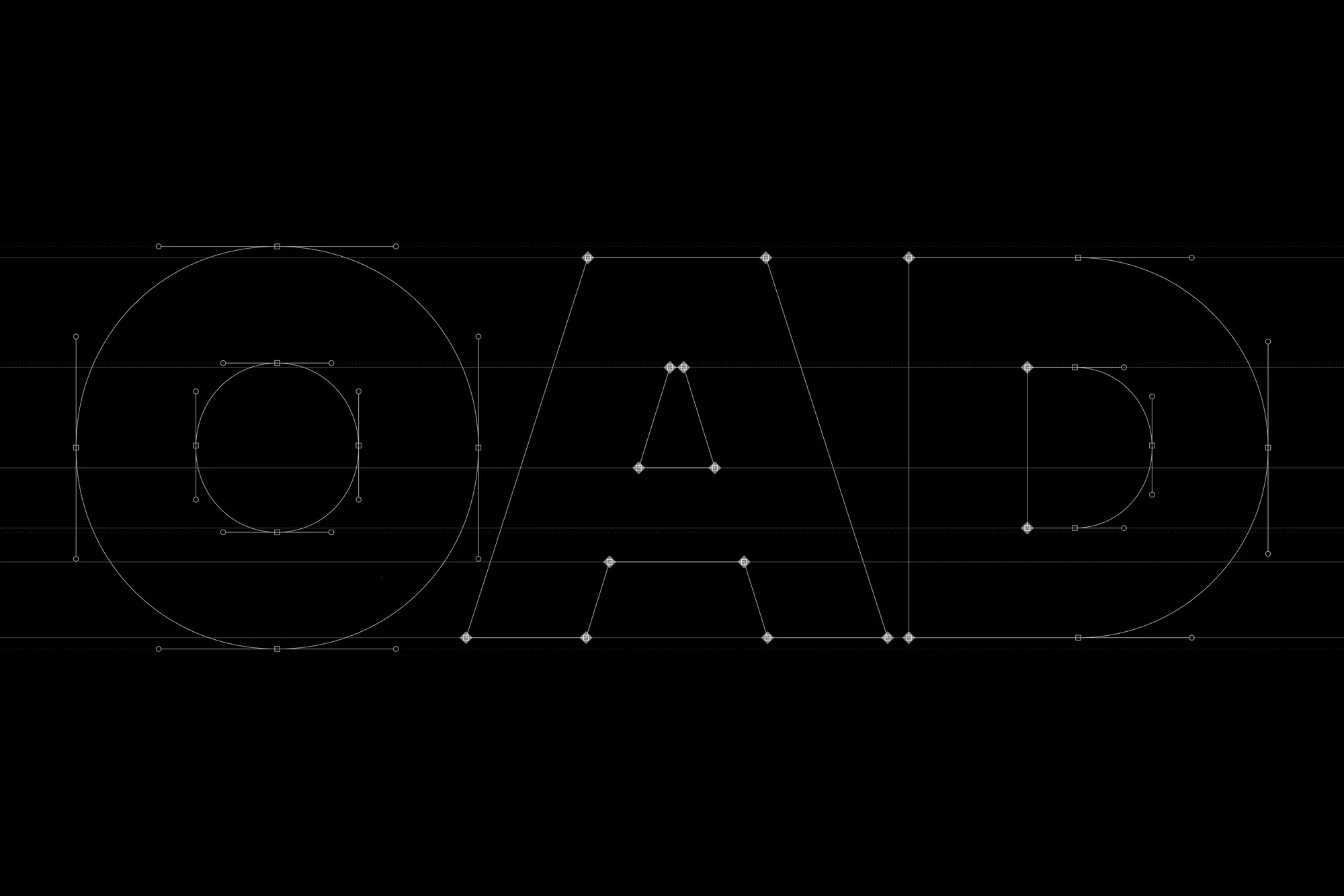 The word 'OAD' is displayed with line art that is white against a dark black background, highlighting geometric shapes and typography.