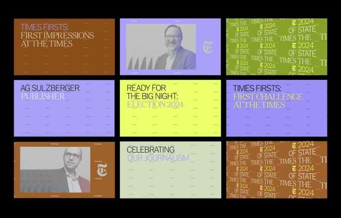 Collection of digital advertisements for The New York Times featuring headlines, portraits, and design elements in graphic presentation.