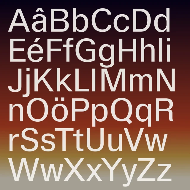 Alphabet letters in upper and lower case in white font on a gradient background of brown and grey.