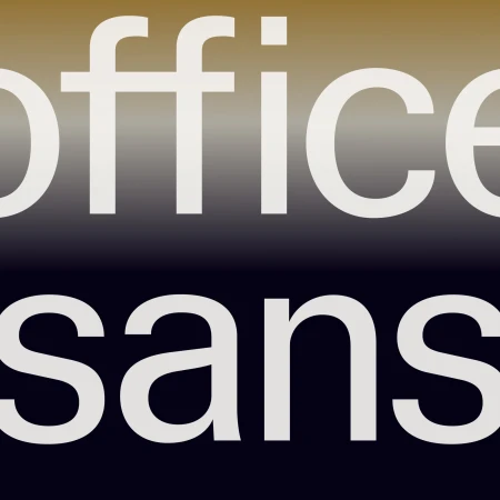 Abstract graphic featuring the words 'office' and 'sans' in a stacked arrangement against a gradient background.