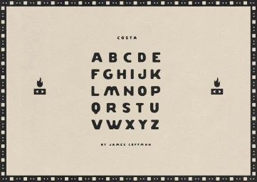 Typography alphabet display featuring custom bold textured sans serif letters on cream paper with a geometric border.