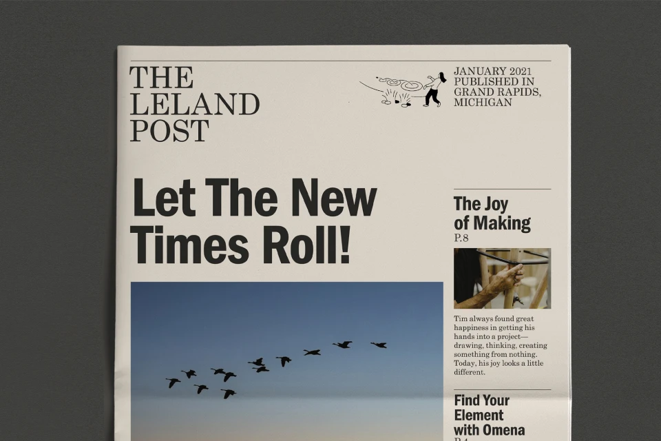 Front page of The Leland Post newspaper featuring a headline, photograph of birds in flight, and text about local events.