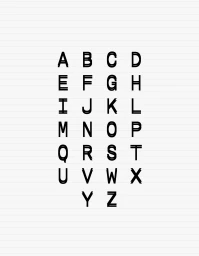 Black double-line alphabet letters arranged in a grid on a white lined paper background