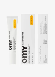 Omy eye contour cream tube and its packaging box displayed vertically on a clean white background.