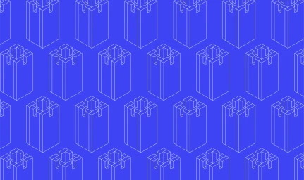 Blue and white isometric line art pattern featuring repeating castle tower illustrations