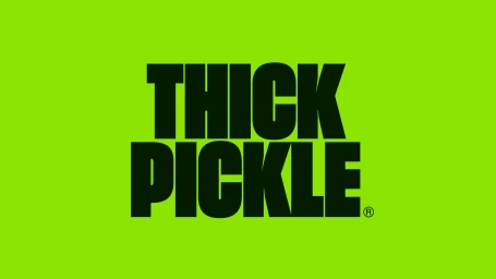 Thick Pickle logo typography in bold black uppercase text set against a vibrant green background